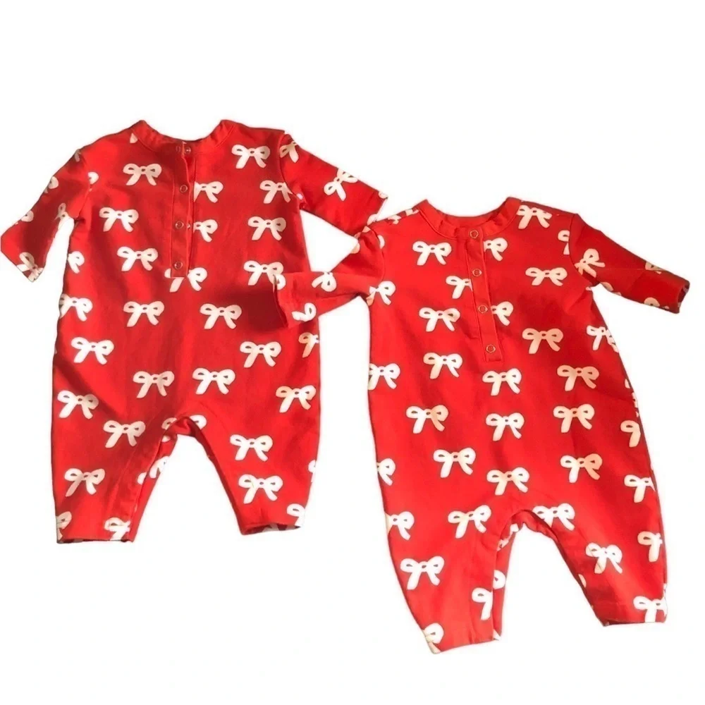 Hanna Andersson Twin Sleepers 0-3MO Bows Snap Up Red White Organic Cotton Cozy